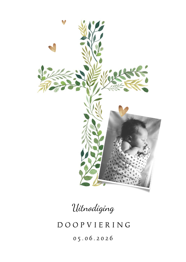 Doopkaarten - Doopkaart met botanisch kruis en foto