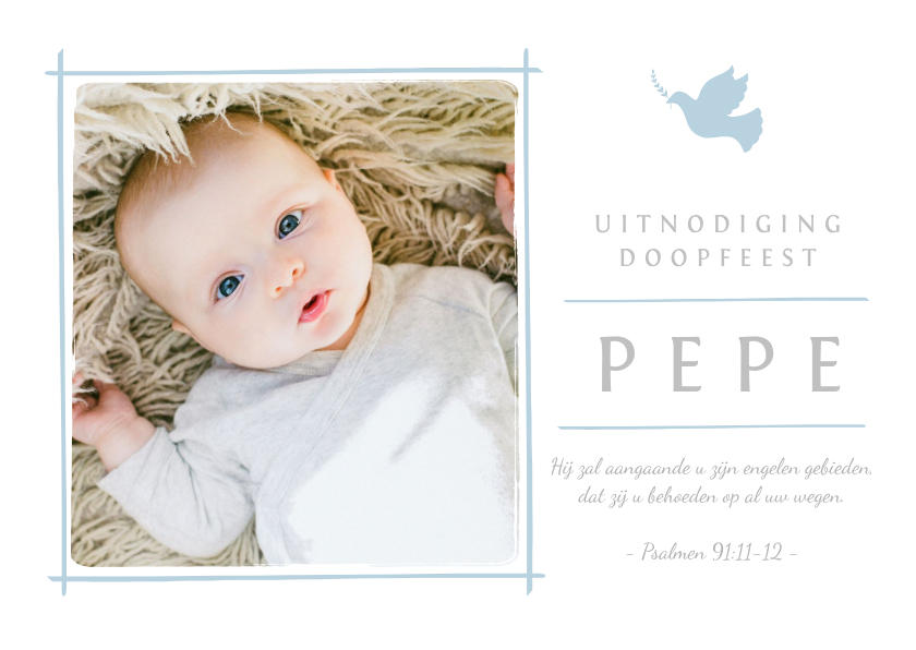 Doopkaart uitnodiging foto duifje lichtblauw - Doopkaarten Doopkaarten - Doopkaart uitnodiging foto duifje lichtblauw