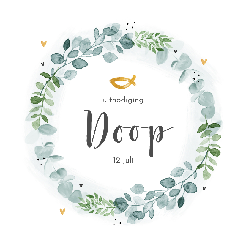 Doopsel uitnodigingskaart rond bloemenkrans - Doopkaarten Doopkaarten - Doopsel uitnodigingskaart rond bloemenkrans