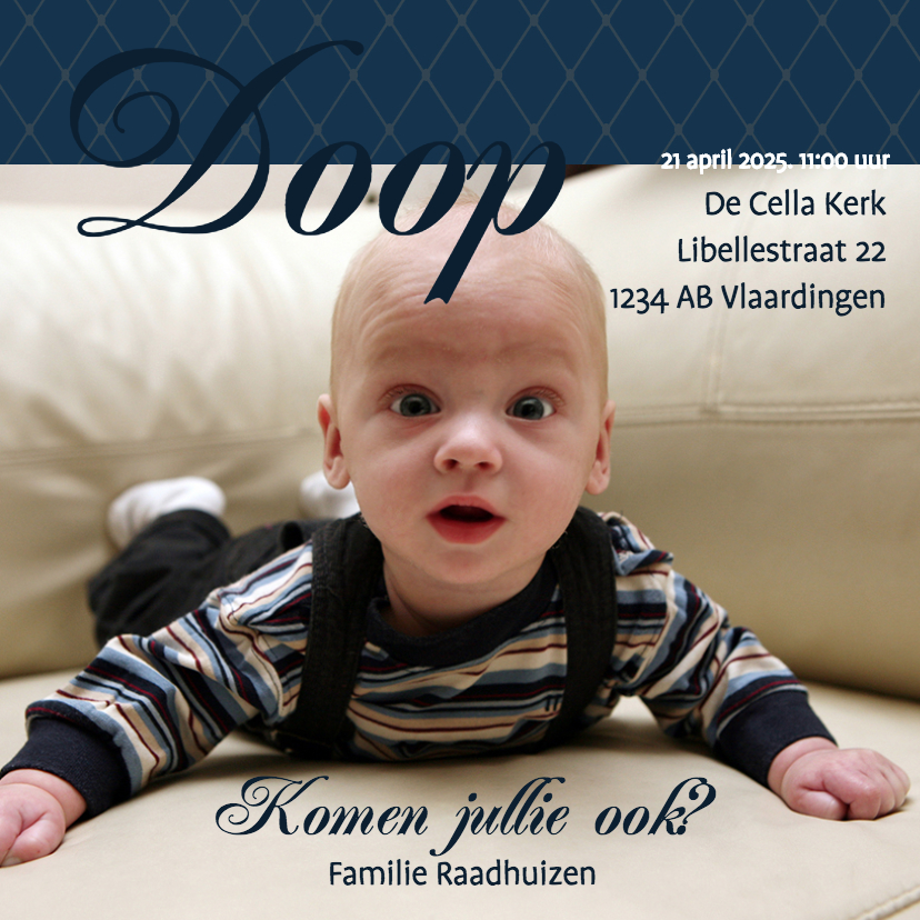 Foto 4kant Doop Blauw - BK - Doopkaarten Doopkaarten - Foto 4kant Doop Blauw - BK