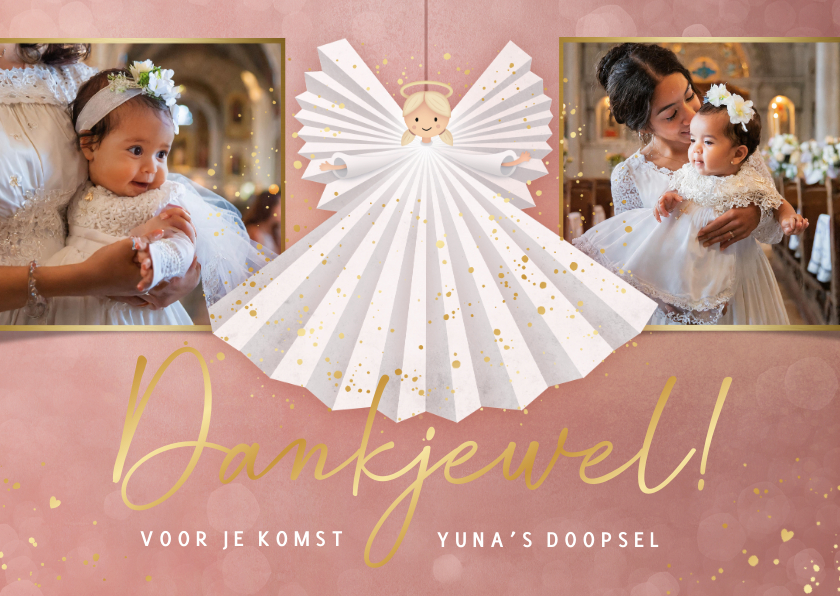 Doopkaarten - Lief bedankt kaartje doop meisje - met papieren engeltje