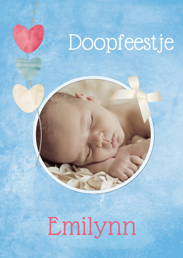 Lieve doopkaart met hartjes - DH - Doopkaarten Doopkaarten - Lieve doopkaart met hartjes - DH