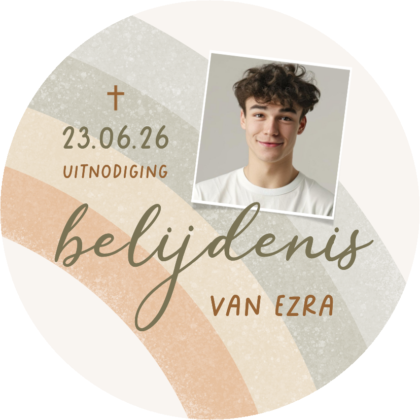 Doopkaarten - Uitnodiging cirkelvorm regenboog christelijk belijdenis