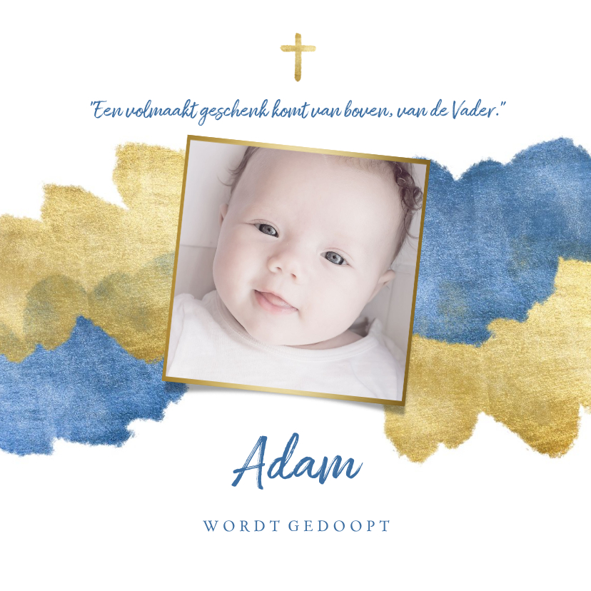 Uitnodiging doopfeest foto metallic blauw - Doopkaarten Doopkaarten - Uitnodiging doopfeest foto metallic blauw