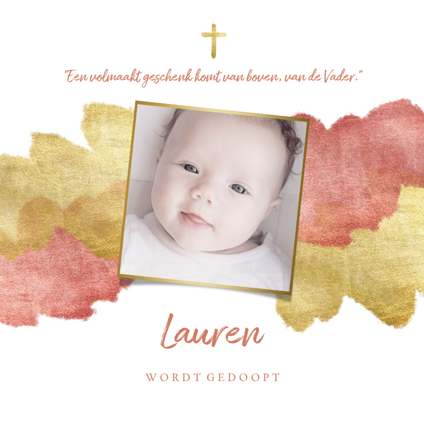 Uitnodiging doopfeest foto metallic rose - Doopkaarten Doopkaarten - Uitnodiging doopfeest foto metallic rose