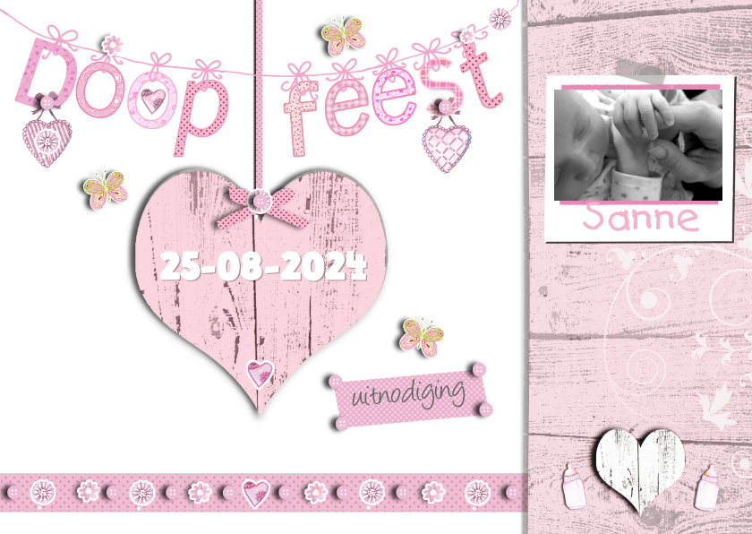 Uitnodiging doopfeest voor een meisje - Doopkaarten Doopkaarten - Uitnodiging doopfeest voor een meisje