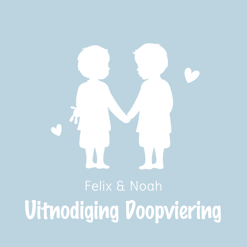 Doopkaarten - Uitnodiging voor de doop tweelingjongens silhouet