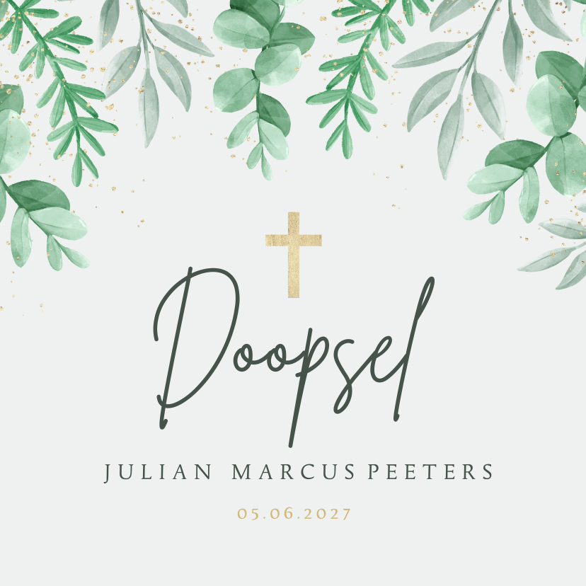 Uitnodigingskaart doopviering doopsel botanisch eucalyptus - Doopkaarten Doopkaarten - Uitnodigingskaart doopviering doopsel botanisch eucalyptus