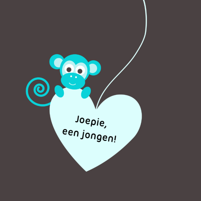 Aapje met hartje, blauw - Felicitatiekaarten Felicitatiekaarten - Aapje met hartje, blauw