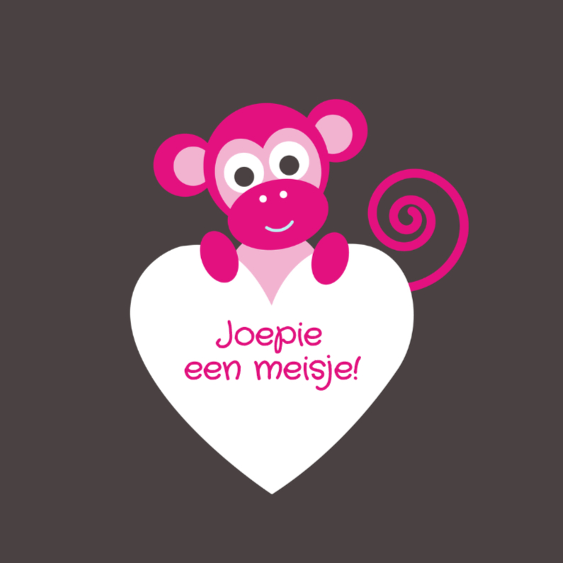 Aapje met hartje, roze - Felicitatiekaarten Felicitatiekaarten - Aapje met hartje, roze