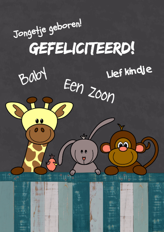 Felicitatiekaarten - Baby geboren jongen - dieren HB