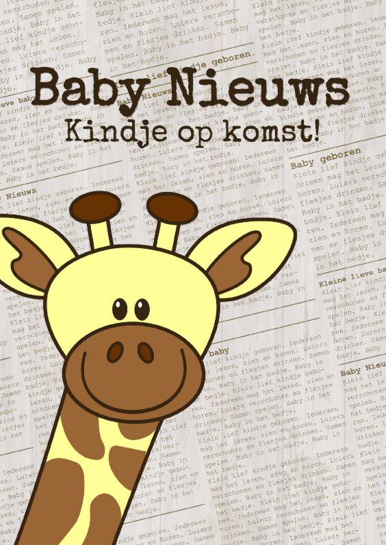 Felicitatiekaarten - Baby nieuws! Giraffe krantprint