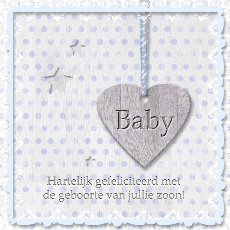 Babyhart blauw met sterren - Felicitatiekaarten Felicitatiekaarten - Babyhart blauw met sterren