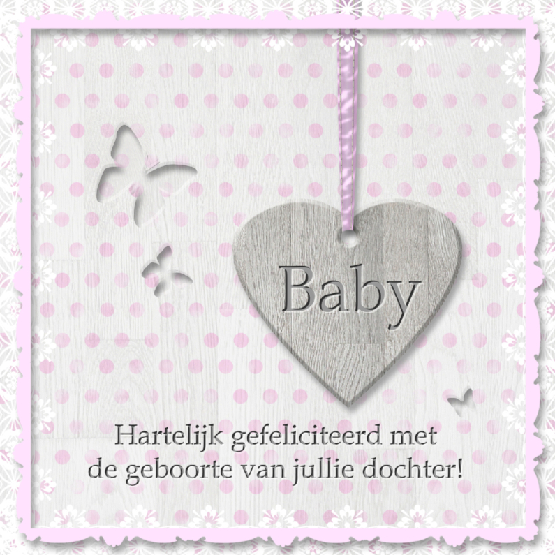 Babyhart roze met vlinders - Felicitatiekaarten Felicitatiekaarten - Babyhart roze met vlinders