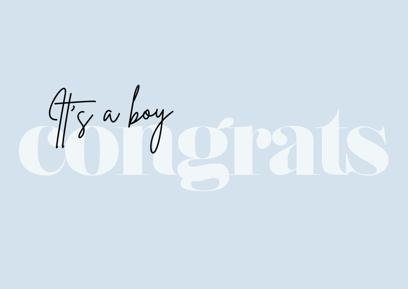 Felicitatiekaarten - Blauw typografisch felicitatiekaartje geboorte