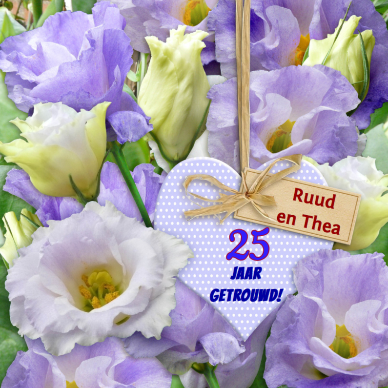 Blauwe bloemen met 25 jaar getrouwd op hartje - Felicitatiekaarten Felicitatiekaarten - Blauwe bloemen met 25 jaar getrouwd op hartje