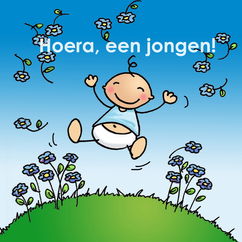 Blije baby blauwe kaart - Felicitatiekaarten Felicitatiekaarten - Blije baby blauwe kaart