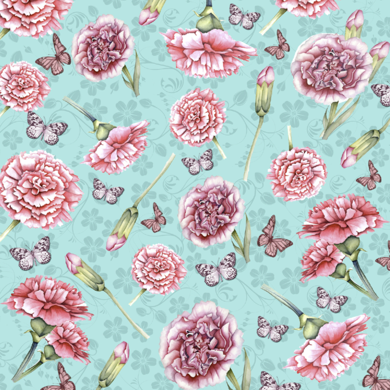 bloemenkaart met anjers en vlinders - Felicitatiekaarten Felicitatiekaarten - bloemenkaart met anjers en vlinders