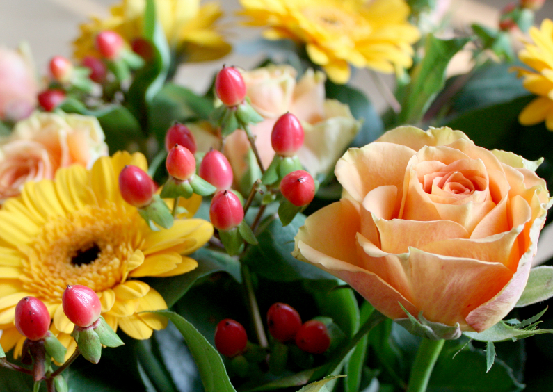 boeket met roos - Felicitatiekaarten Felicitatiekaarten - boeket met roos