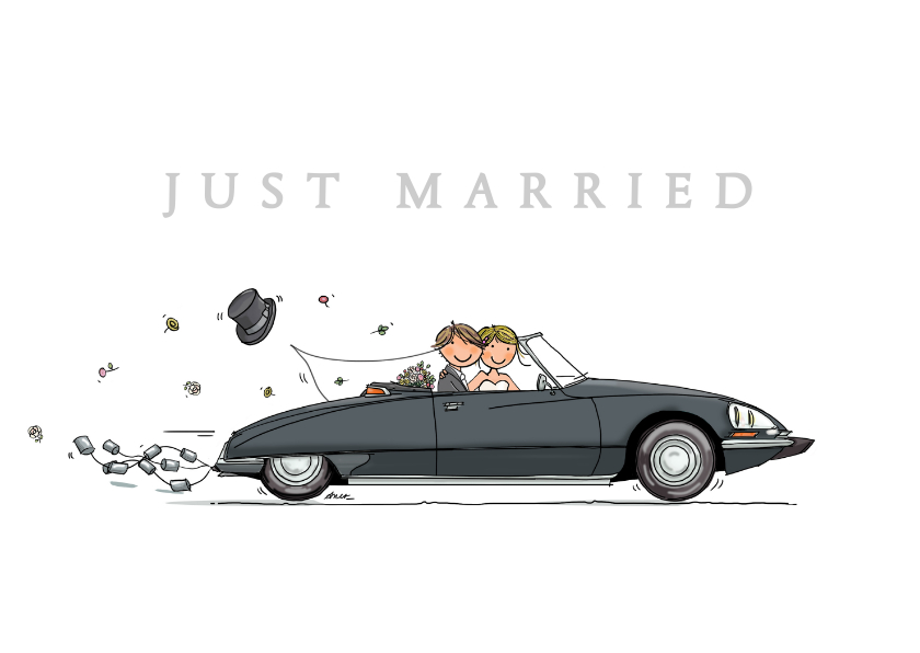 Felicitatiekaarten - Felicitatiekaart Citroen DS cabrio just married