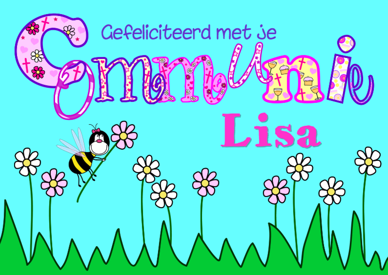 Communie Vrolijke gekleurd - Felicitatiekaarten Felicitatiekaarten - Communie Vrolijke gekleurd