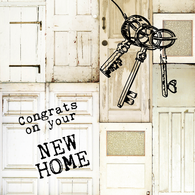 Congrats on your new home felicitatiekaart deuren sleutel - Felicitatiekaarten Felicitatiekaarten - Congrats on your new home felicitatiekaart deuren sleutel