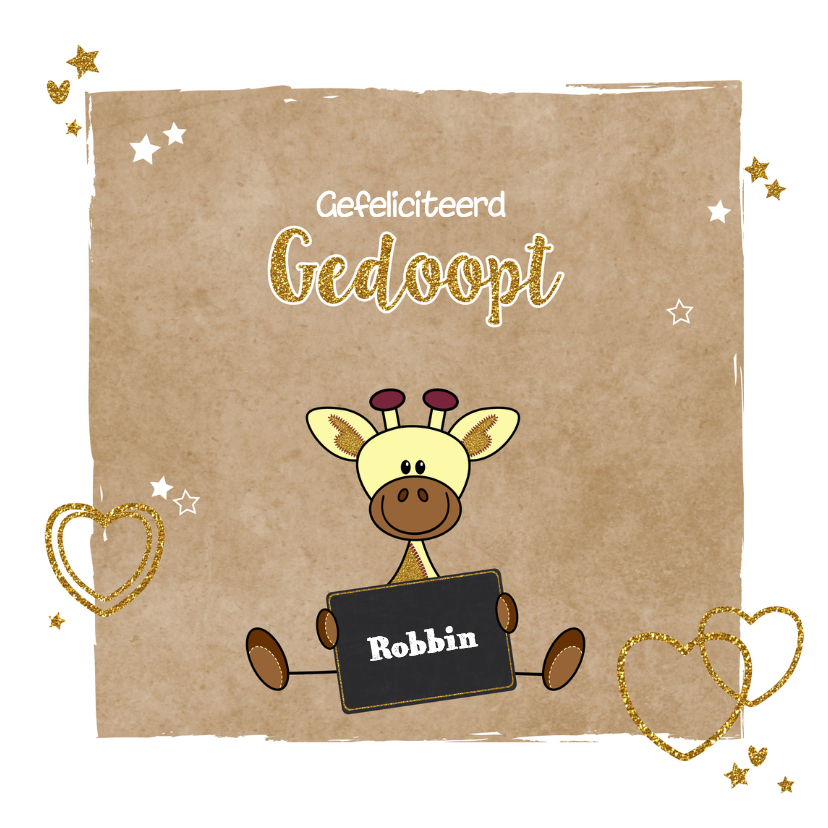 Felicitatiekaarten - Doop girafje hip en glamour