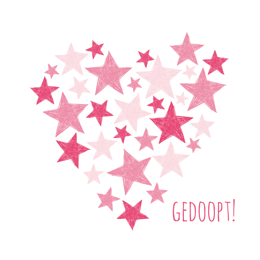 Doopkaart roze sterren in hart - Felicitatiekaarten Felicitatiekaarten - Doopkaart roze sterren in hart