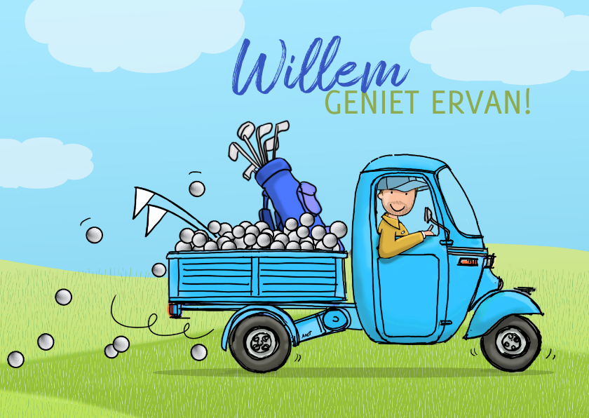 Felicitatiekaarten - Driewieler Golfen Anet Illustraties