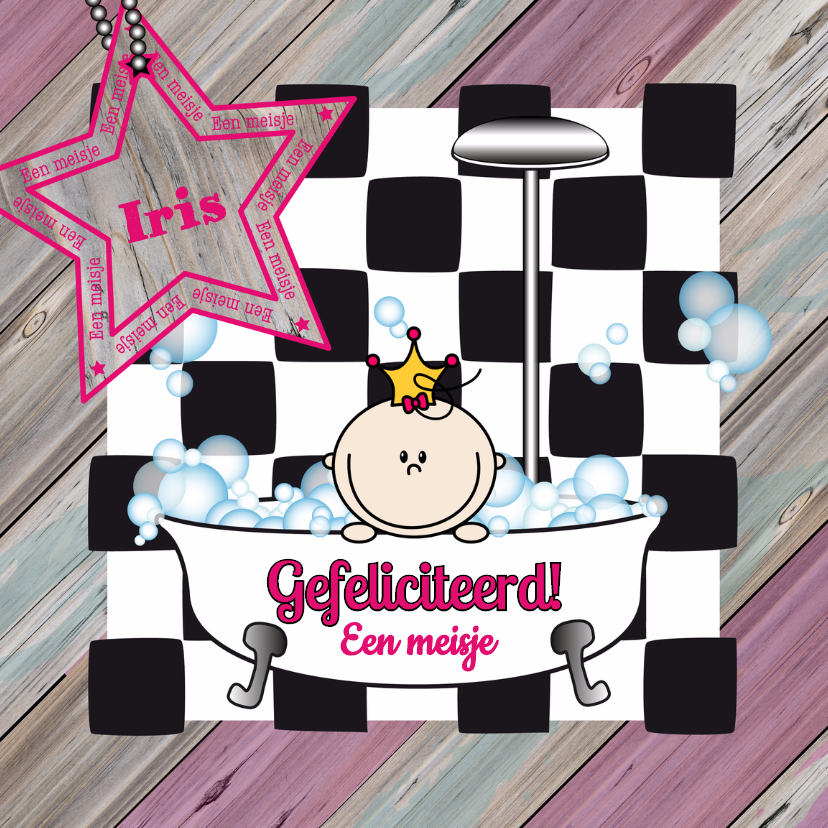 Een meisje PRINSESJE in bad - Felicitatiekaarten Felicitatiekaarten - Een meisje PRINSESJE in bad