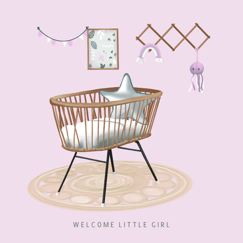 Felicitatiekaarten - Eigentijds felicitatiekaartje babykamer geboorte meisje