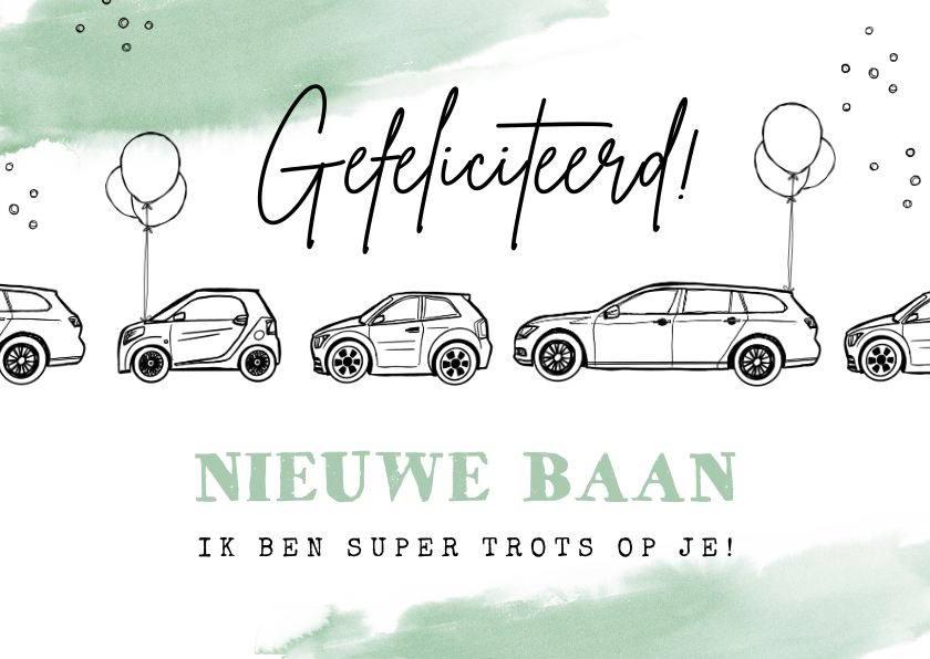 Felicitatiekaarten - Feliciatiekaart algemeen met auto's ballonnen en waterverf