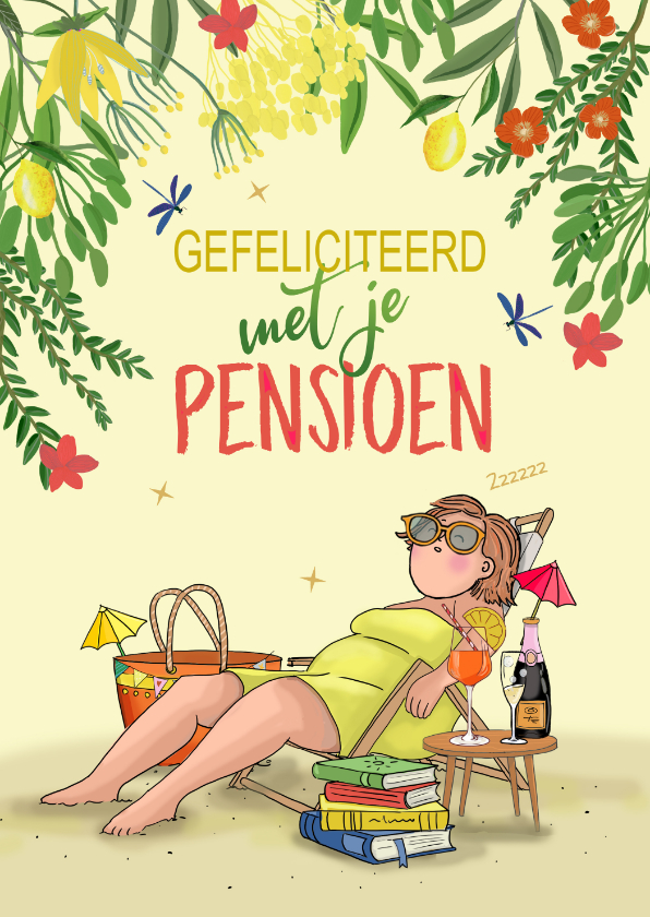 Felicitatiekaarten - Feliciatiekaart pensioen vrouw in strandstoel