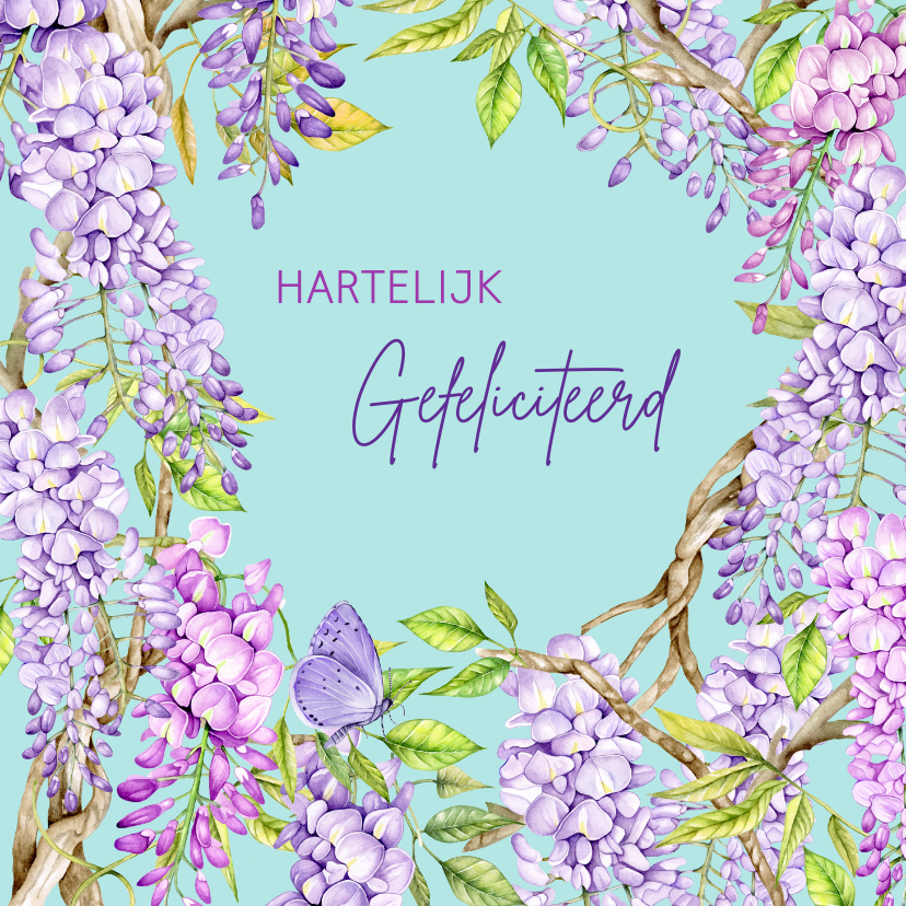 Felicitatie blauwe regen - Felicitatiekaarten Felicitatiekaarten - Felicitatie blauwe regen