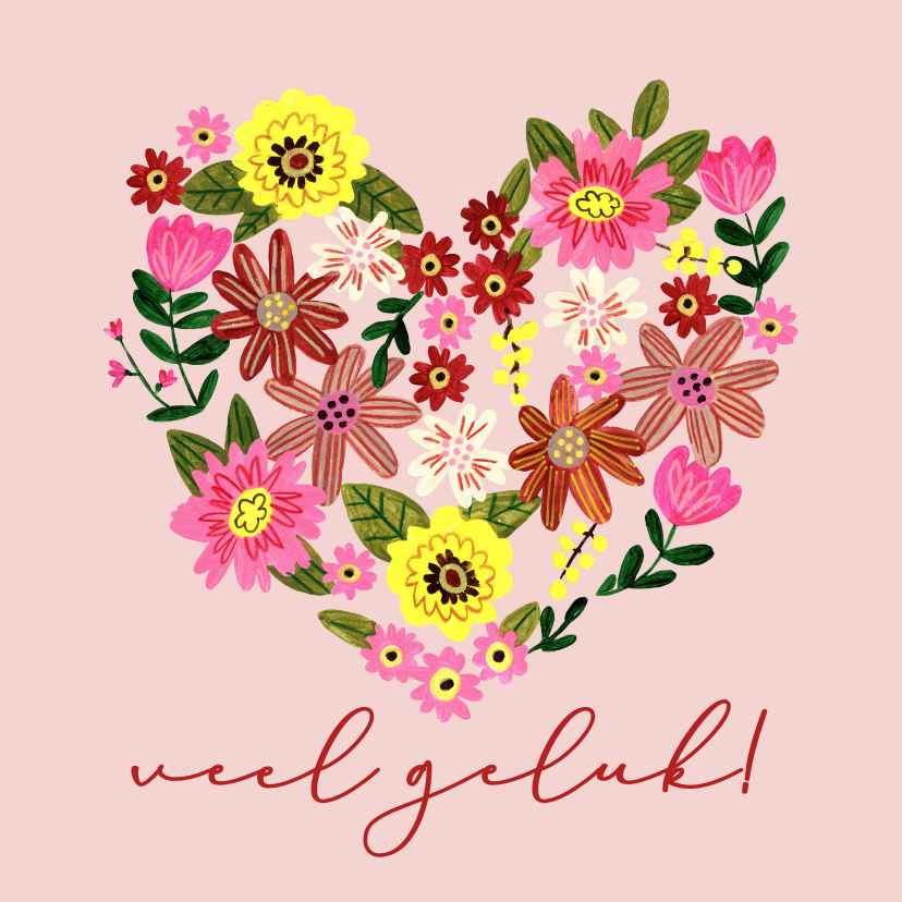 Felicitatiekaarten - Felicitatie bloemen hart voor een huwelijk of jubileum