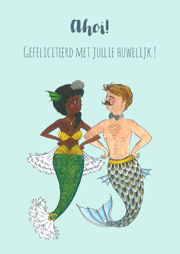 Felicitatie bruiloft zeemeermin en zeemeerman - Felicitatiekaarten Felicitatiekaarten - Felicitatie bruiloft zeemeermin en zeemeerman