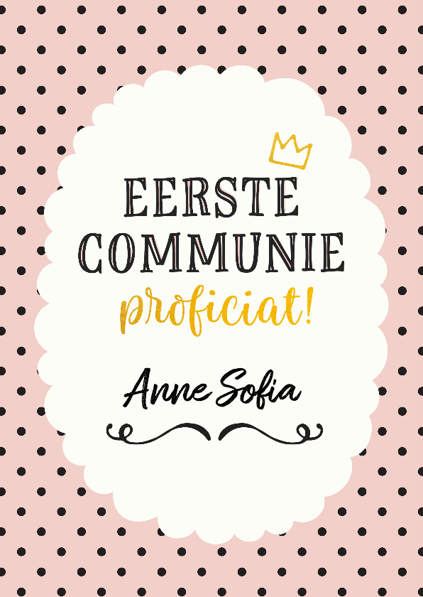 Felicitatie - communie meisje stippen - Felicitatiekaarten Felicitatiekaarten - Felicitatie - communie meisje stippen