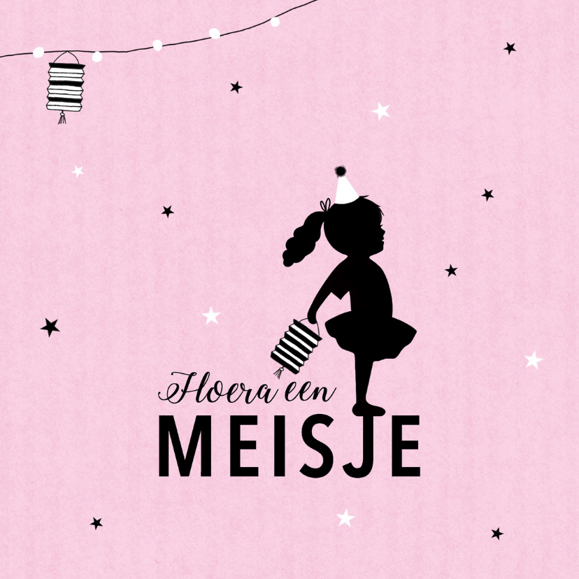 Felicitatie dochter silhouet lampion roze - MW - Felicitatiekaarten Felicitatiekaarten - Felicitatie dochter silhouet lampion roze - MW