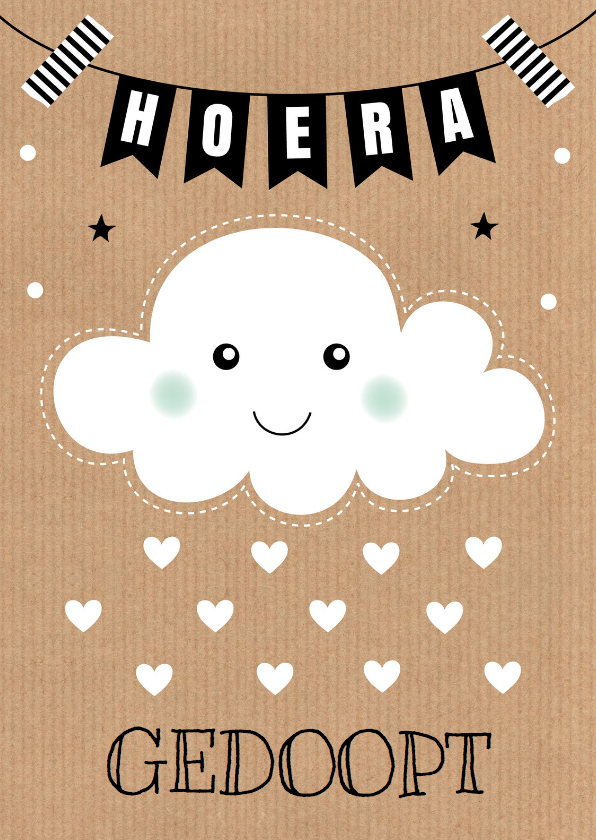 Felicitatiekaarten - Felicitatie doop wolk hartjes kraft