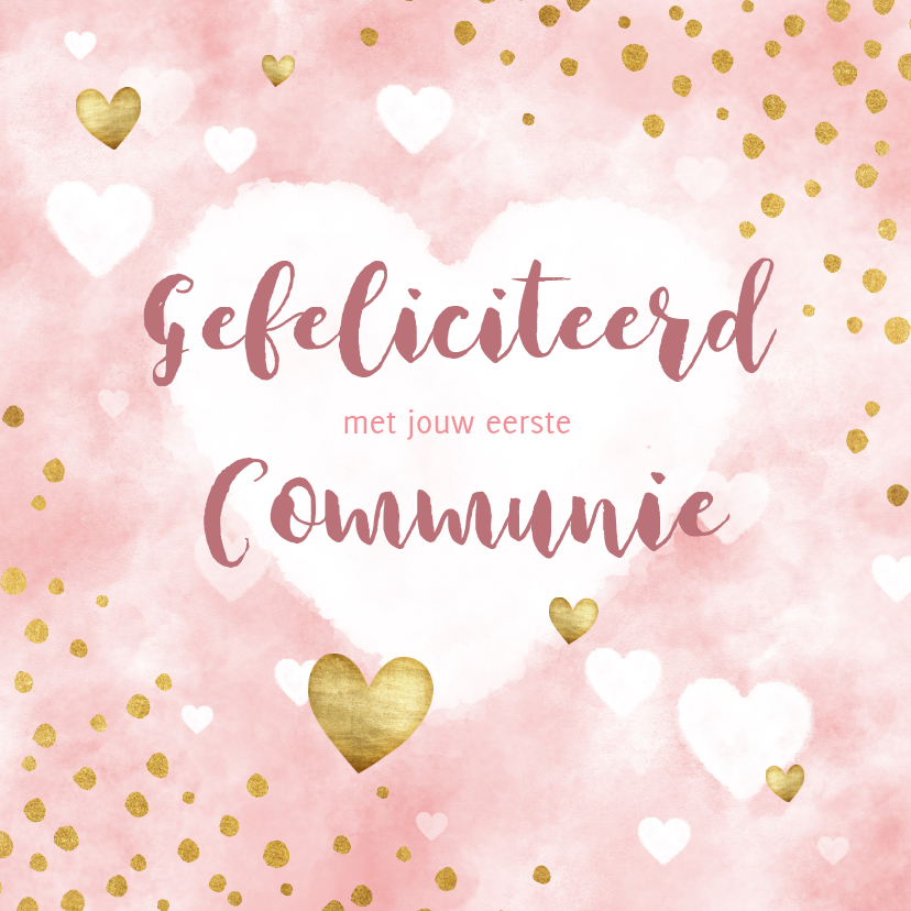 felicitatie eerste communie waterverf, hartjes en stipjes - Felicitatiekaarten Felicitatiekaarten - felicitatie eerste communie waterverf, hartjes en stipjes
