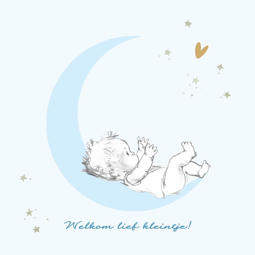 Felicitatie geboorte baby op maan met sterren - Felicitatiekaarten Felicitatiekaarten - Felicitatie geboorte baby op maan met sterren
