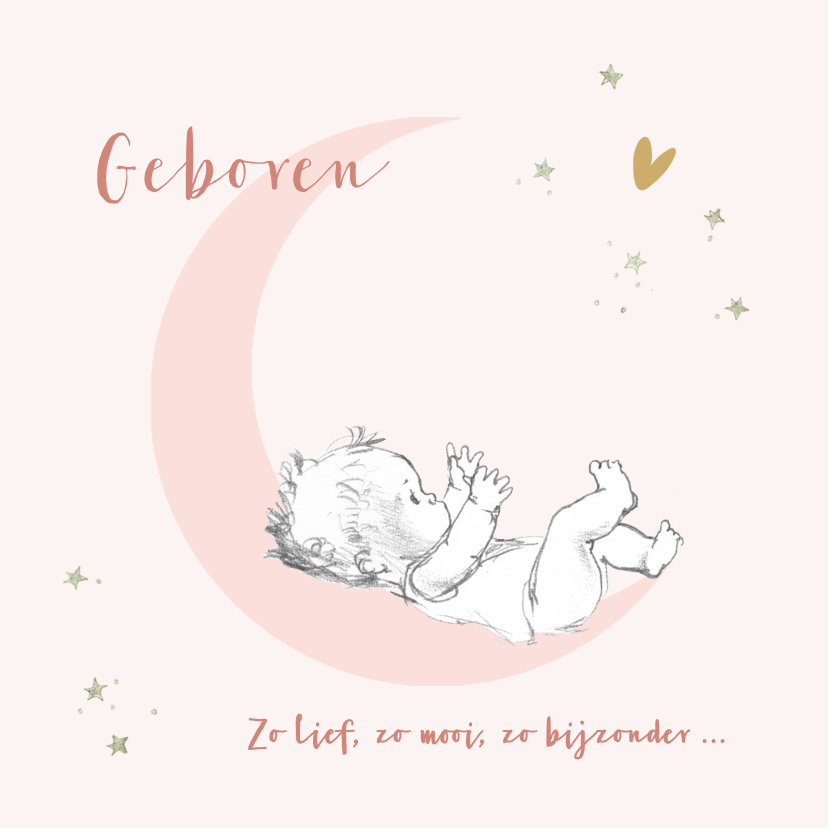 Felicitatie geboorte baby op roze maan met sterren - Felicitatiekaarten Felicitatiekaarten - Felicitatie geboorte baby op roze maan met sterren