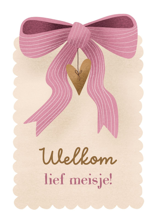 Felicitatiekaarten - Felicitatie geboorte dochter met roze strik en hartje