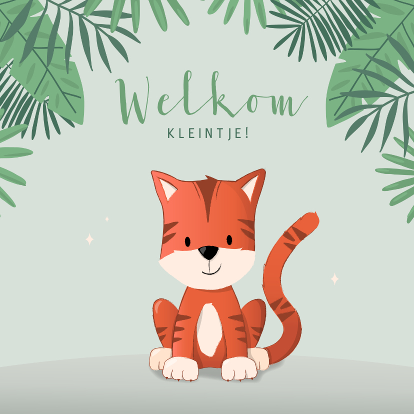 Felicitatiekaarten - Felicitatie geboorte illustratie bohemian jungle tijger