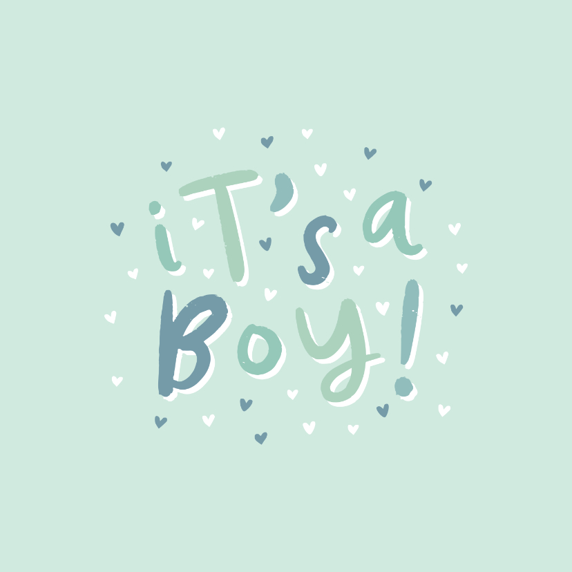Felicitatiekaarten - Felicitatie geboorte 'it's a boy!' hip met hartjes