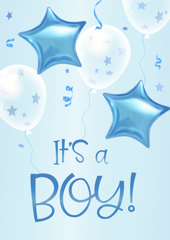 Felicitatiekaarten - Felicitatie geboorte jongen ster confetti en 3d ballonnen