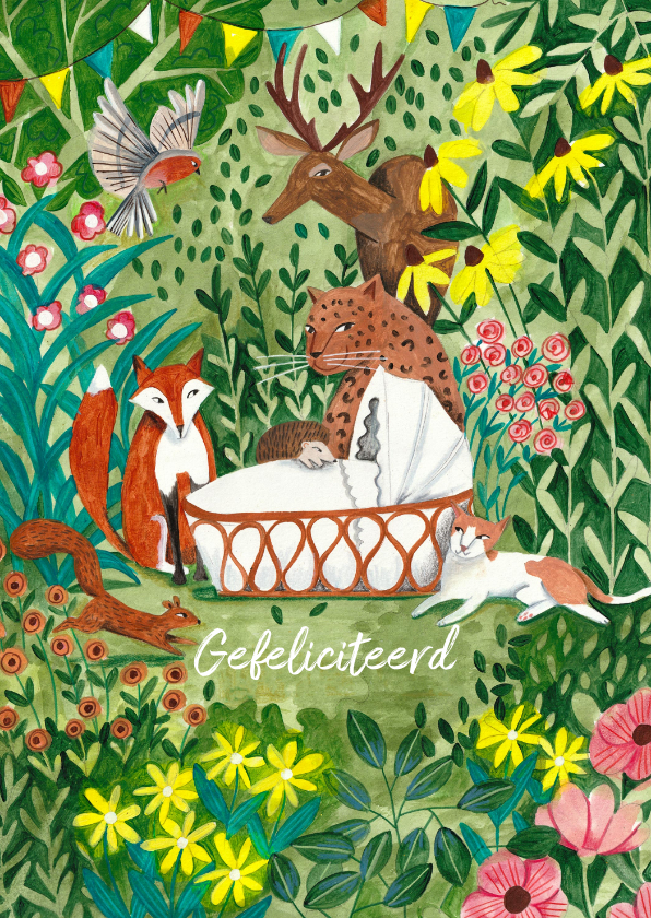 Felicitatie geboorte kindje cheetah luipaard bos dieren - Felicitatiekaarten Felicitatiekaarten - Felicitatie geboorte kindje cheetah luipaard bos dieren