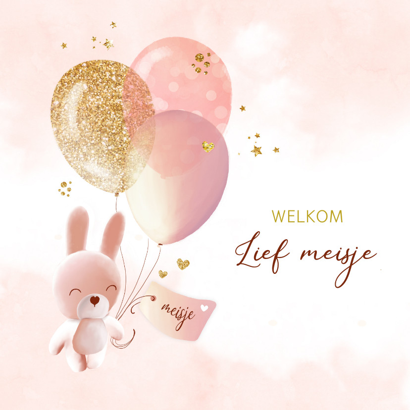 Felicitatiekaarten - Felicitatie geboorte konijntje ballonnen