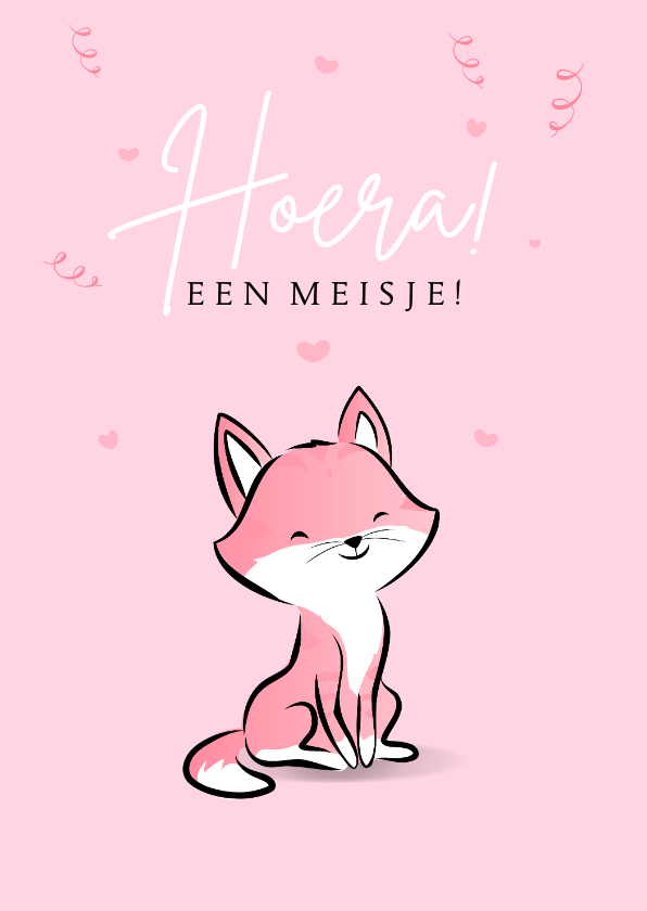 Felicitatiekaarten - Felicitatie geboorte meisje lief snoezige kitten illustratie