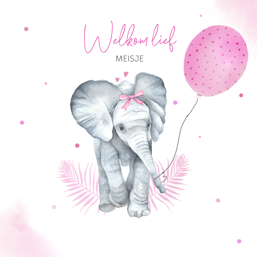 Felicitatiekaarten - Felicitatie geboorte meisje olifantje ballon